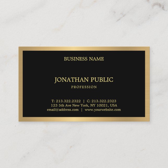 Tarjeta De Visita Plantilla elegante profesional Black Gold Modern (Anverso)