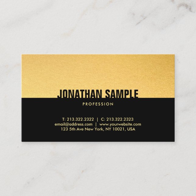 Tarjeta De Visita Plantilla elegante profesional de oro negro (Anverso)