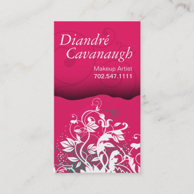 Tarjeta De Visita Plantilla floral del artista de maquillaje del (Anverso)