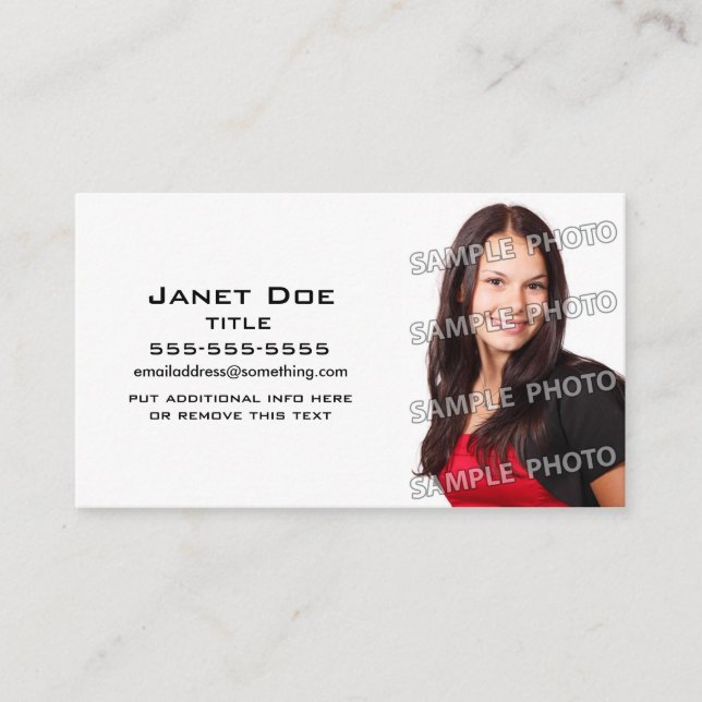 Tarjeta De Visita Plantilla fotográfica blanca simple (Anverso)