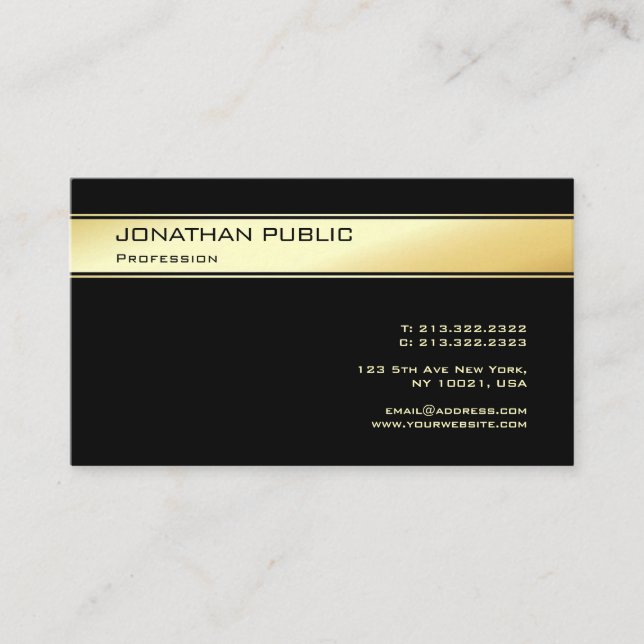Tarjeta De Visita Plantilla Moderna Elegante De Oro Y Negro personal (Anverso)