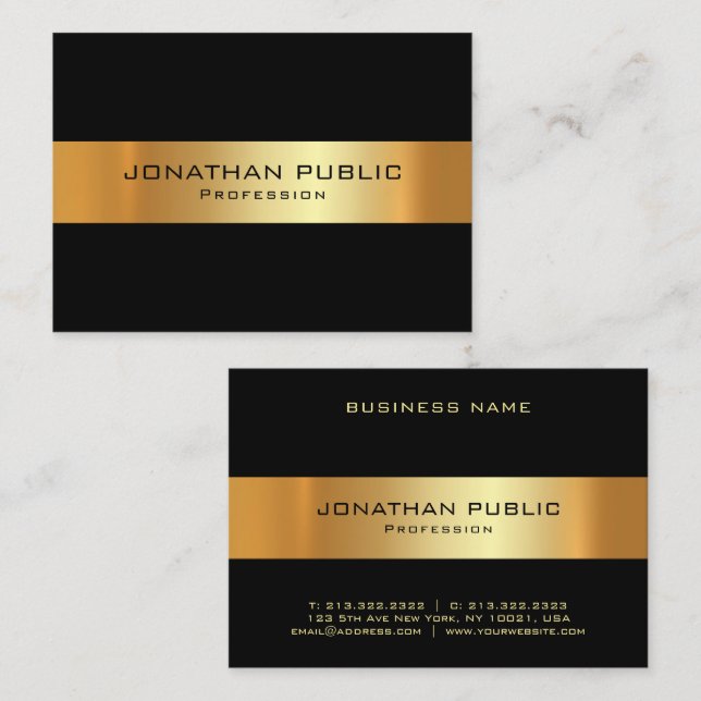 Tarjeta De Visita Plantilla moderna en negro y oro personalizada (Anverso / Reverso)