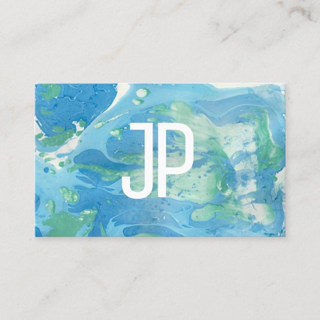 Tarjeta De Visita Plantilla monogramada Blue Green Modern Resumen (Anverso)