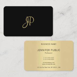 Tarjeta De Visita Plantilla monogramada moderna elegante oro negro