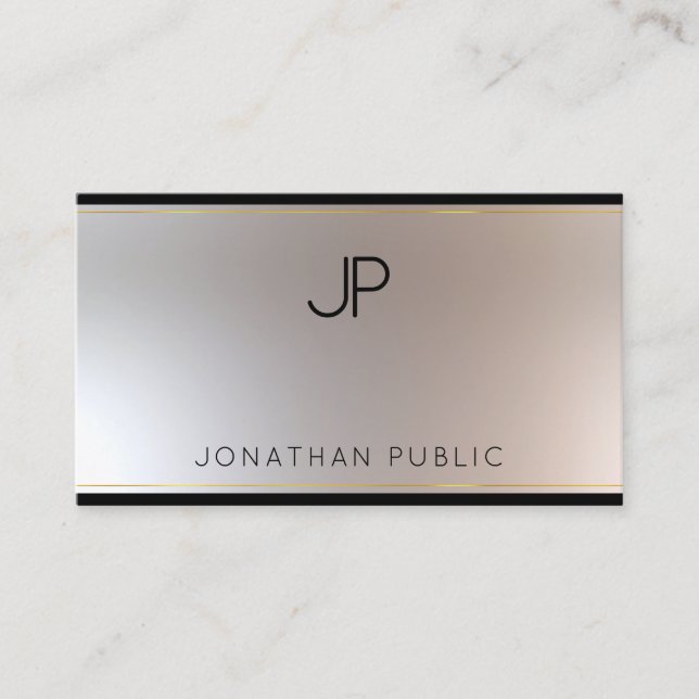 Tarjeta De Visita Plantilla Monogramada Moderna Gold Silver Elegante (Anverso)