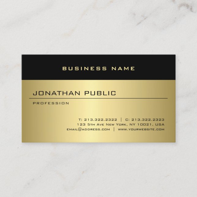 Tarjeta De Visita Plantilla personalizada Faux Gold Modern Glamour (Anverso)