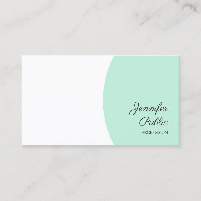 Tarjeta De Visita Plantilla personalizado Elegante Mint Verde Blanco (Anverso)