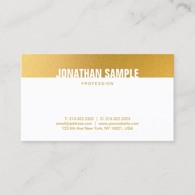 Tarjeta De Visita Plantilla profesional elegante y dorada simple (Anverso)
