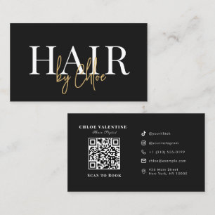 Tarjeta De Visita Plantilla QR de Salón de Belleza Luxury Noir Negro