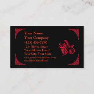Tarjeta De Visita Plantilla roja y negra elegante de Scrollwork