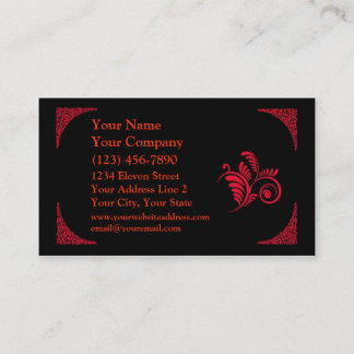 Tarjeta De Visita Plantilla roja y negra elegante de Scrollwork