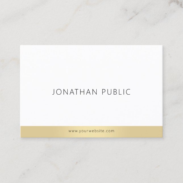 Tarjeta De Visita Plantilla sencilla de moda elegante dorado blanco  (Anverso)
