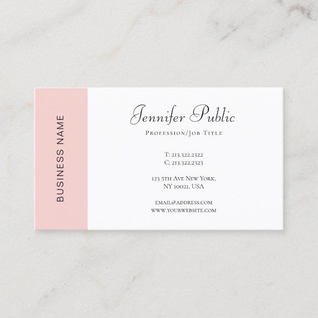 Tarjeta De Visita Plantilla sencilla rosa blanca rosada de Rubor (Anverso)
