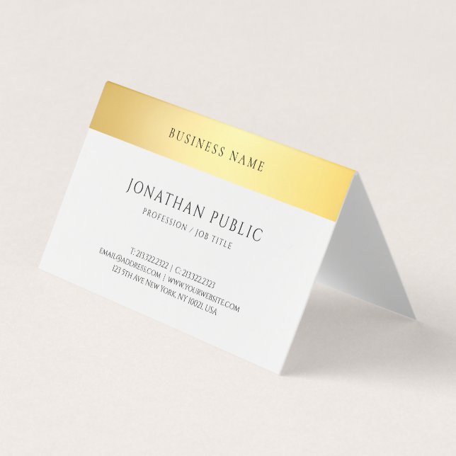 Tarjeta De Visita Plantilla simple blanca del oro moderno elegante (Anverso)