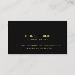 Tarjeta De Visita Plantilla Simple Chic Profesional Negro y Dorado