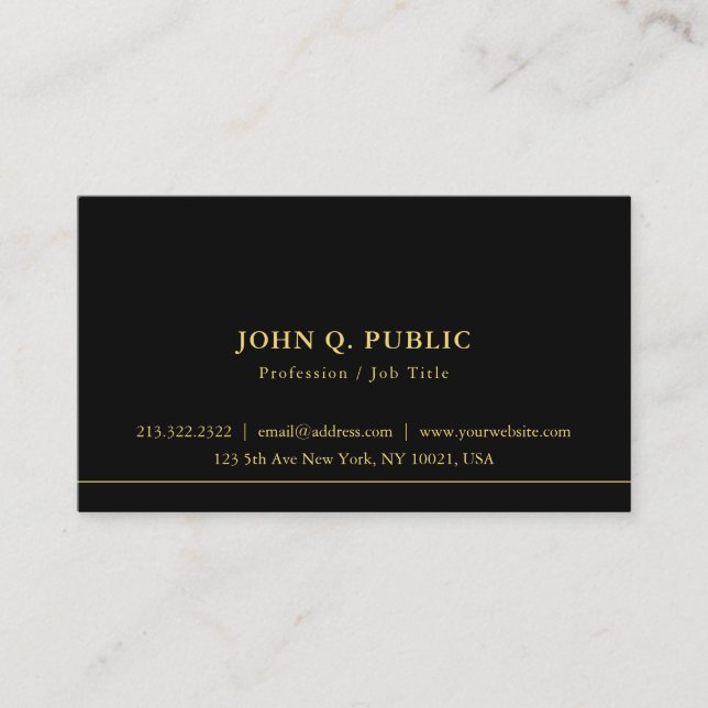 Tarjeta De Visita Plantilla Simple Chic Profesional Negro y Dorado (Anverso)