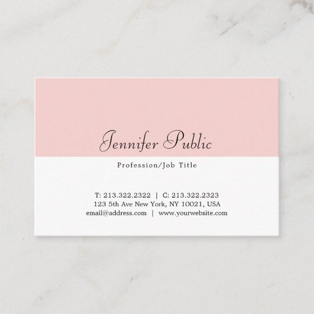Tarjeta De Visita Plantilla simple moderna Elegante Rubor rosa blanc (Anverso)