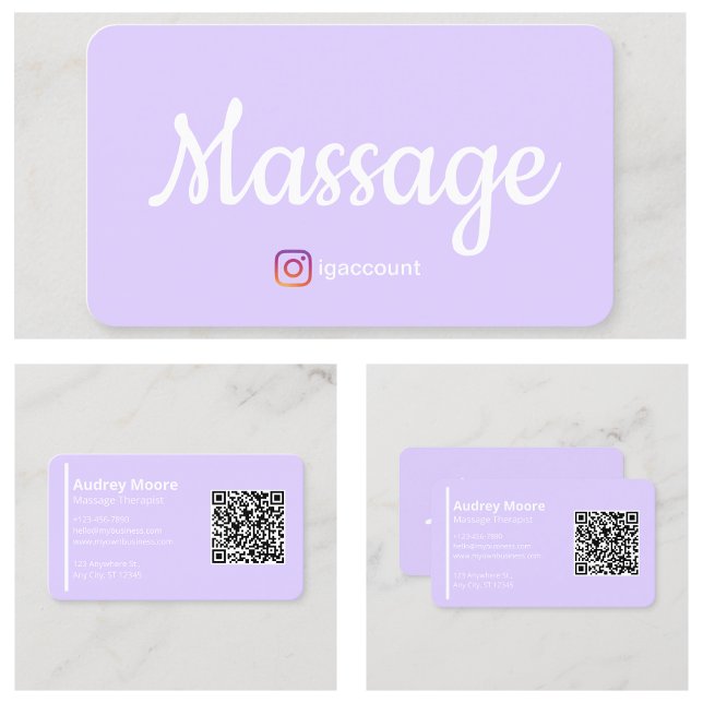 Tarjeta De Visita Plantillas de bienestar terapéutico para masajes C (Massage Therapist Wellness Templates QR Code Business Card
)