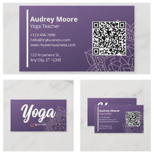 Tarjeta De Visita Plantillas de profesor de yoga con código QR