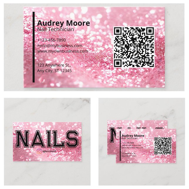 Tarjeta De Visita Plantillas de Técnico de Uñas Profesionales de Cód (QR Code Professional Nail Technician Templates Business Card
)