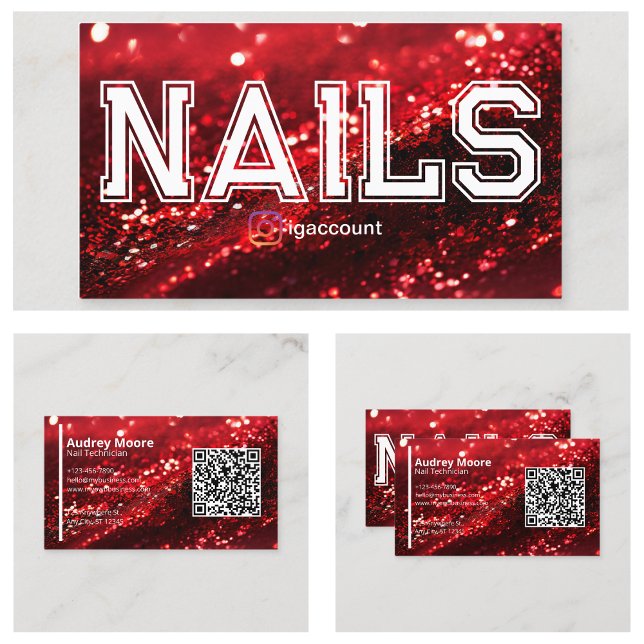 Tarjeta De Visita Plantillas de Técnico de uñas Profesionales Rojos  (QR Code Red Professional Nail Technician Templates Business Card
)