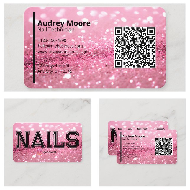 Tarjeta De Visita Plantillas modernas de Técnico de Clavos Profesion (Modern Pink Professional Nail Technician Templates Business Card
)