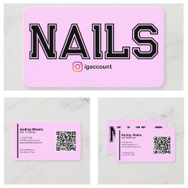 Tarjeta De Visita Plantillas modernas de técnico de uñas rosadas