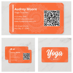 Tarjeta De Visita Plantillas para Profesores de Yoga Código QR Manda