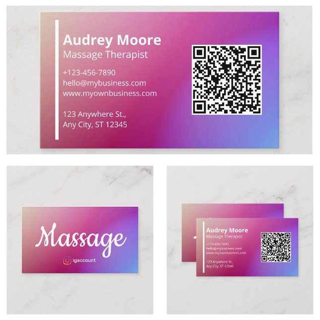 Tarjeta De Visita Plantillas profesionales QR Código Terapia de Masa (Professional Templates QR Code Massage Therapist Business Card
)