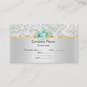 Tarjeta De Visita Plata aqua florida y elegante negocio de semi-bril