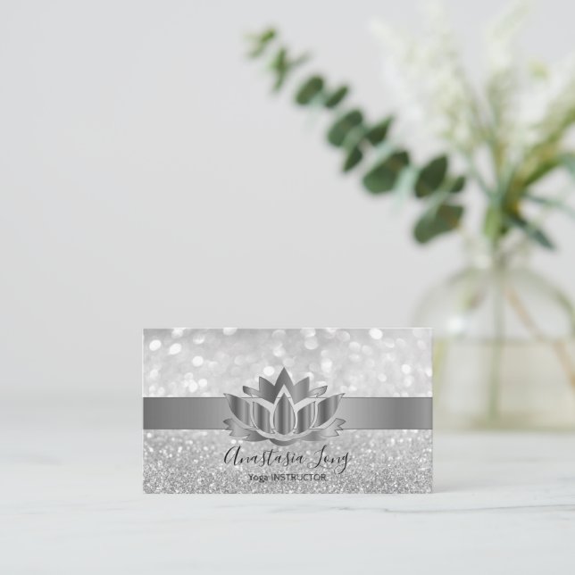 Tarjeta De Visita Plata Bokeh, instrucción de yoga para flores de Lo (Anverso de pie)