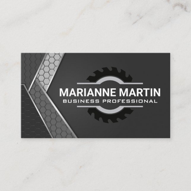 Tarjeta De Visita Plata de aluminio metalizado | Saw Industrial Geom (Anverso)