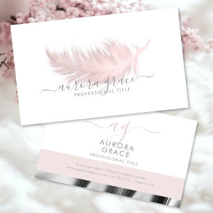 Tarjeta De Visita Plata de plumas rosa blanca