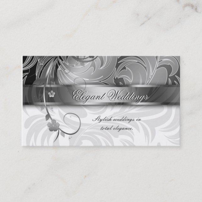 Tarjeta De Visita Plata elegante de la hoja floral del planificador (Anverso)
