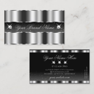 Tarjeta De Visita Plata Glamorosa Negro Esparcen Diamantes Estilosos