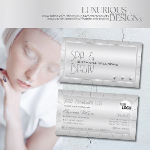 Tarjeta De Visita Plata Lujo con Diamantes y Logo Lujoso
