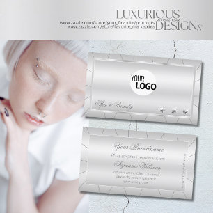 Tarjeta De Visita Plata lujosa con Diamantes Ornados y logotipo