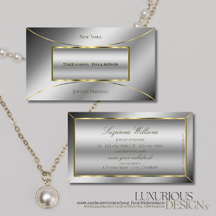 Tarjeta De Visita Plata Lujosa con Luminosa Decoración Dorada Elegan