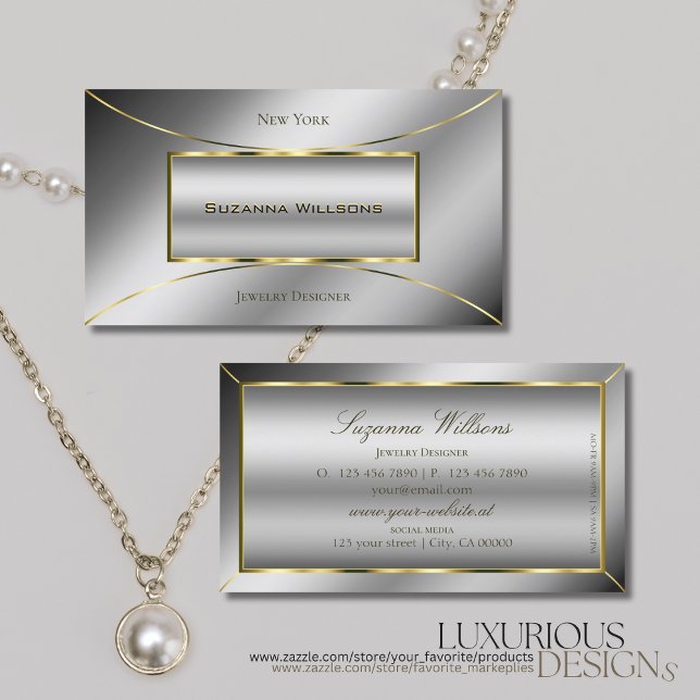 Tarjeta De Visita Plata Lujosa con Luminosa Decoración Dorada Elegan (Subido por el creador)