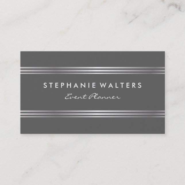 Tarjeta De Visita Plata metálica simple moderna y gris (Anverso)