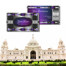 Tarjeta De Visita Plata moderna con gradiente morado y Diamantes de 