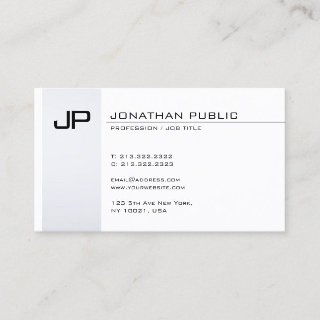 Tarjeta De Visita Plata Moderna Limpia Elegante Monograma Minimalist (Anverso)
