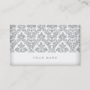 Tarjeta De Visita Plata real Chevron gris blanco Vip del damasco