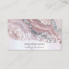 Tarjeta De Visita *~* Plata Rosa Ornate Blanco QR Agate AP66 Luxe