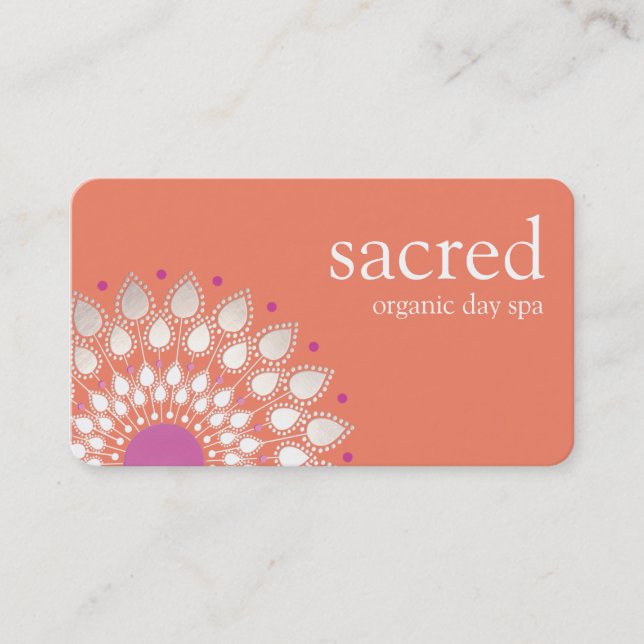 Tarjeta De Visita Plata rosa y Naranja Lotus Flower Mandala (Anverso)