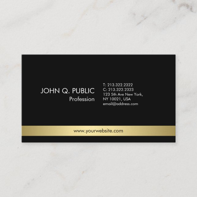 Tarjeta De Visita Plata simple de oro negro elegante profesional (Anverso)
