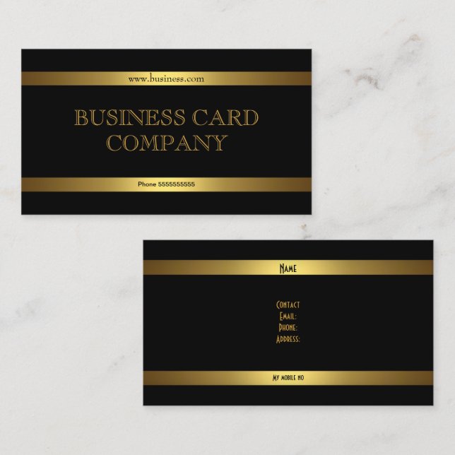 Tarjeta De Visita Plata simple Oro Negro Elegante Clásico (Anverso / Reverso)