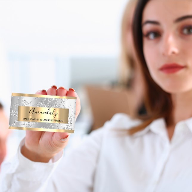 Tarjeta De Visita Plata Strokes Marble Beauty Shop Gray (Silver Strokes Marble Beauty Shop Gray Grey Business Card)