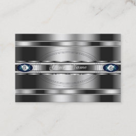 Tarjeta De Visita Plata y azul extravagantes con Diamantes de imitac