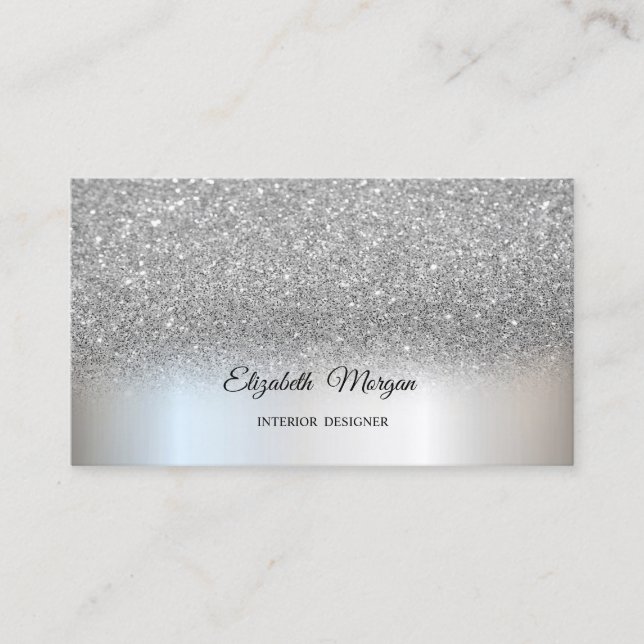 Tarjeta De Visita Plateado Brillo Elegante Profesional (Anverso)